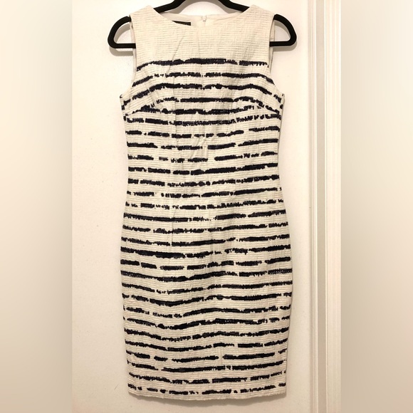 Escada Striped Black & Off White Sleeveless Dress - Picture 1 of 6